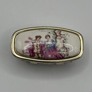 Vintage Lipstick Holder Flip Up Mirror Porcelain Victorian Theme Romantic